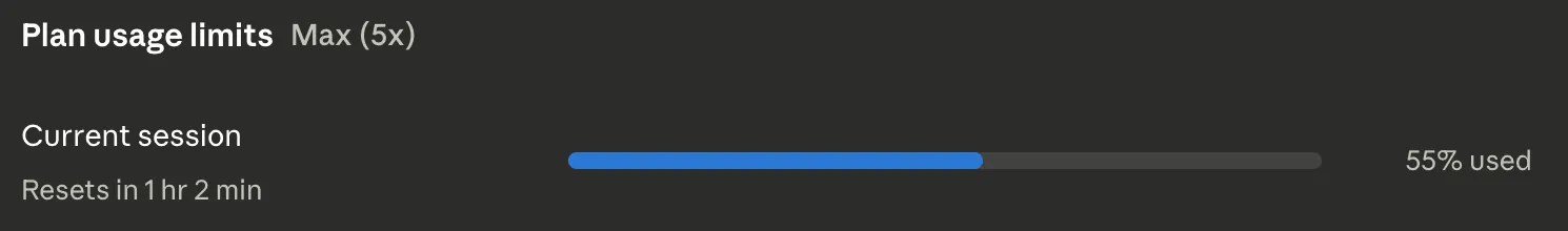 The same meter at 55% used, midway through the second hunt (Fable).